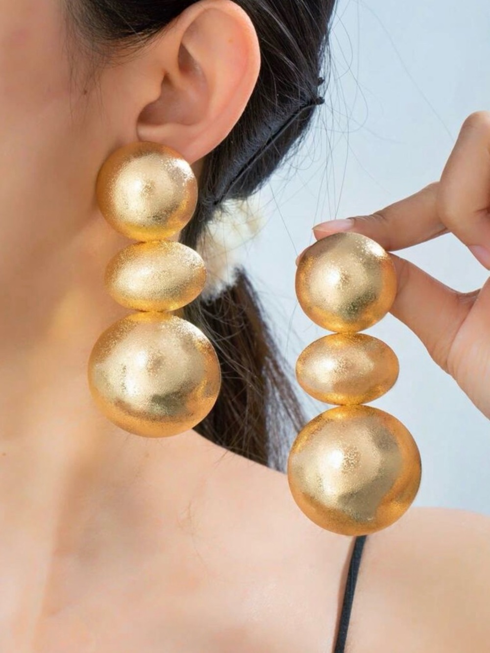 Gold Triple-Bubble Drop Earrings - Women Jewelry